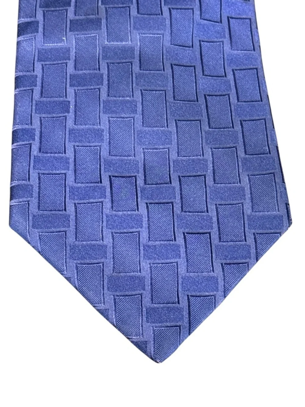 Lanvin Silk Necktie Navy Tone-on-Tone Jacquard Basketweave Geometric 3.75